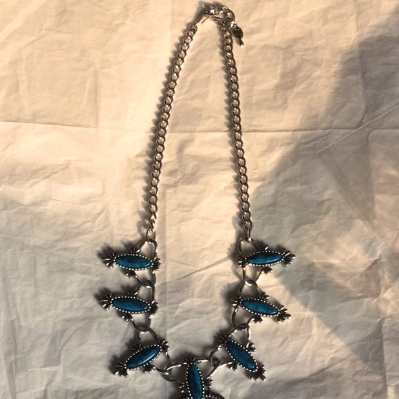 Sara Coventry silver tone Squash Blossom and simulated Turquoise necklace - Picture 1 of 4